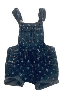 L.E.I Sz XS Girl Denim Overall Shorts Anchor Print